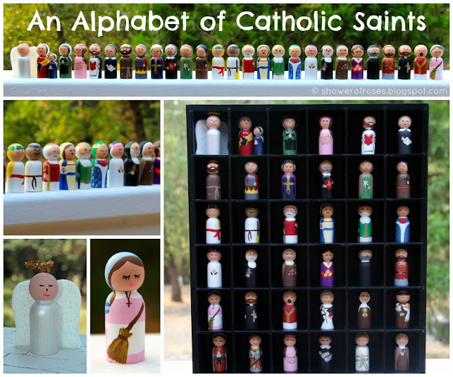 An Alphabet of Saints :: Painted Wooden Peg Dolls