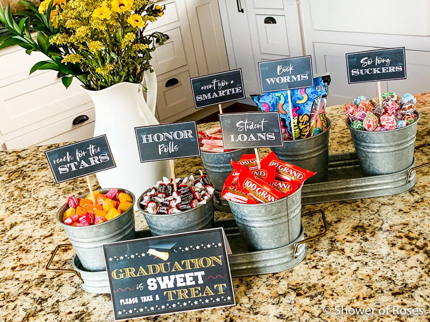 Graduation Party Candy Buffet Free Printables - Shower of Roses Blog