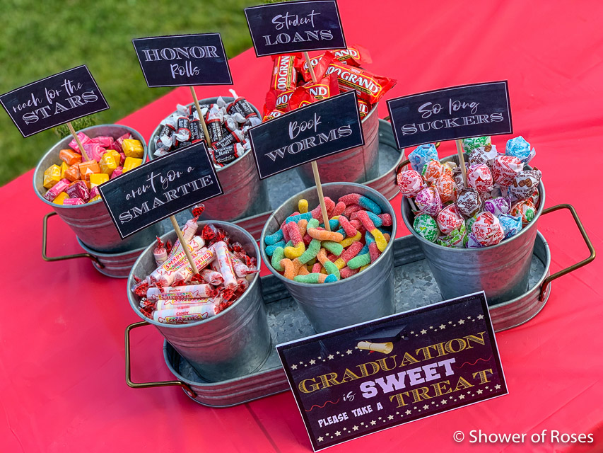 Graduation Party Candy Buffet Free Printables - Shower of Roses Blog